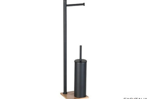 Portarotolo con scopino WC nero matt e bamboo Portarotolo con scopino WC nero matt e bamboo
